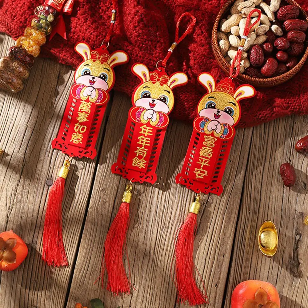 

Hanging Decoration Chinese Style Festive DIY Craft with Tassel 2023 Year of The Rabbit Flocking New Year Blessing Pendant for Bo