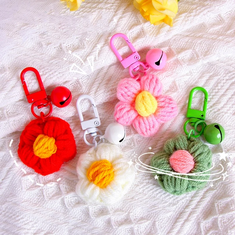 

Симпатичный цвет вязания цветы ключ цепь колокола подвесной подвесной кольцо кольцо мобильное подвесное кусочное рюкзак