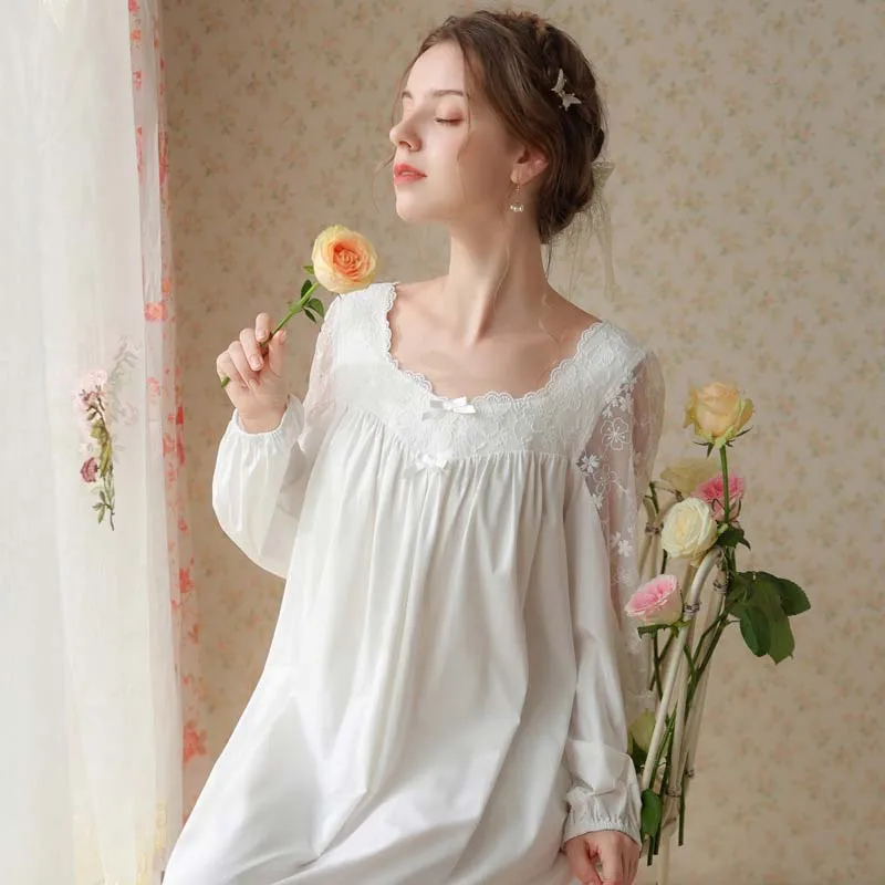 Roseheart Women White Homewear Sexy Sleepwear Night Dress Lace Nightwear Luxury Nightgown Female Gown Plus Size Nightdress