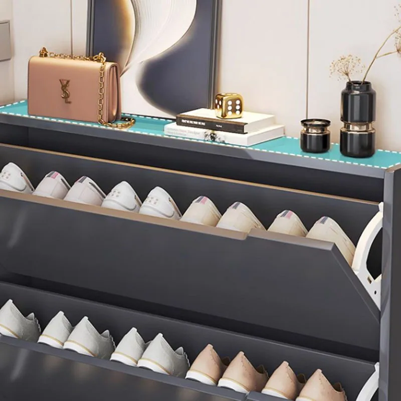 Многоуровневая стойка для обуви черная Пылезащитная компактная мебель прихожей