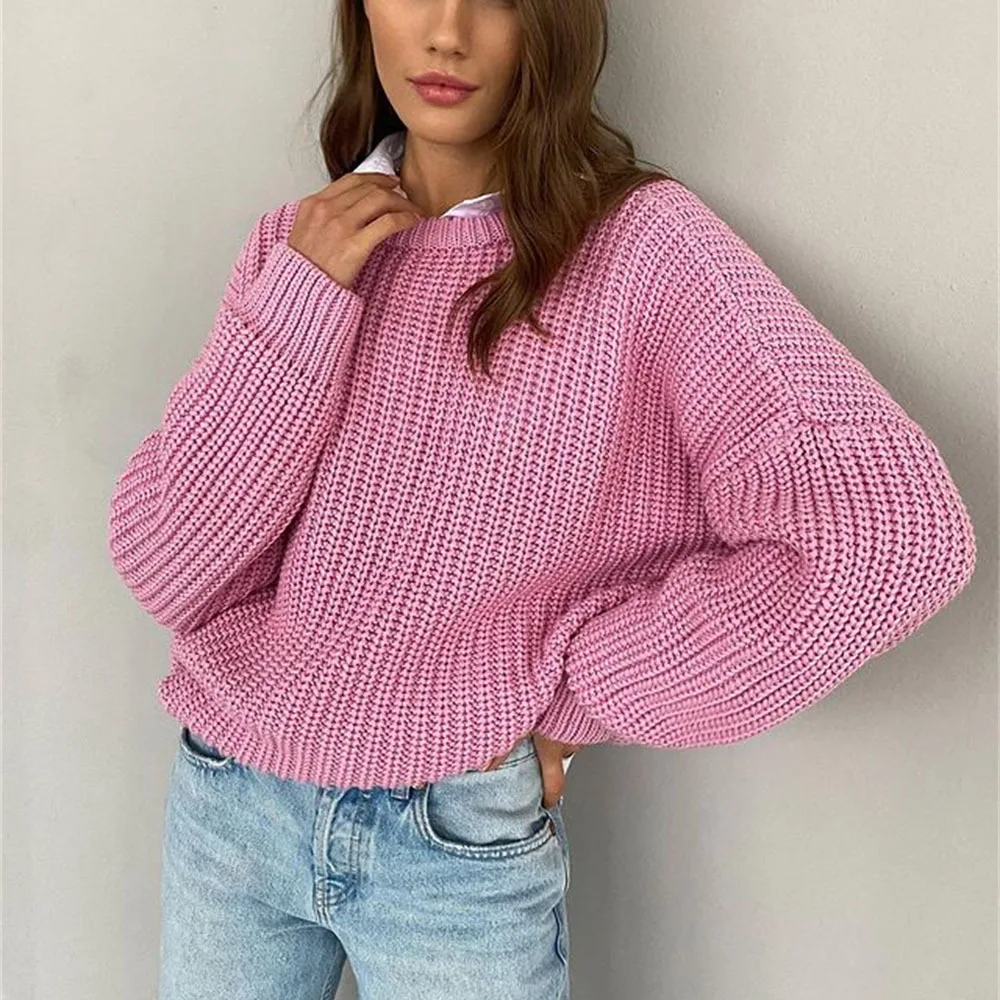 2022 Autumn and Winter New Sweater Women's Solid Color Casual Loose Long-sleeved Round Neck Sweater Women's Sweater enlarge