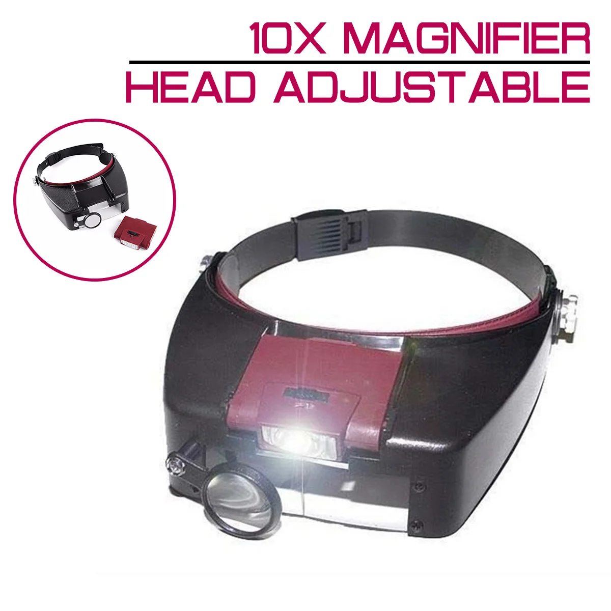 

10X Magnifier Lighted Magnifying Glass illuminated Loupe Glasses Head Adjustable Third hand Optical Instrument