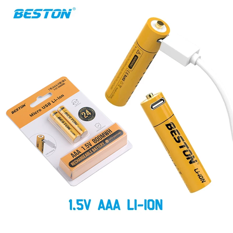 

Beston 2 PCS Rechargeable Battery 1.5V AAA Li-ion Lithium 800mWh For Toys Battery Typc-C Cable Charging