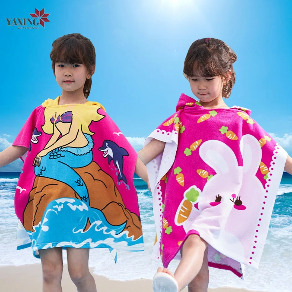 

Children's Swimming Shower Bath Towel Cartoon Print Beach Bathrobe Hooded Absorbent Robes Quick Drying Newborn Wrap Blanket Cape