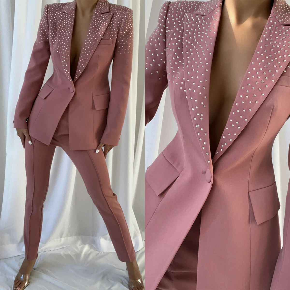 

Glitter Luxury Women Matching Set Suit Set (Jacket + Pants) One Button One Button Sexy Tuxedo For Women Party Prom Dress Wear