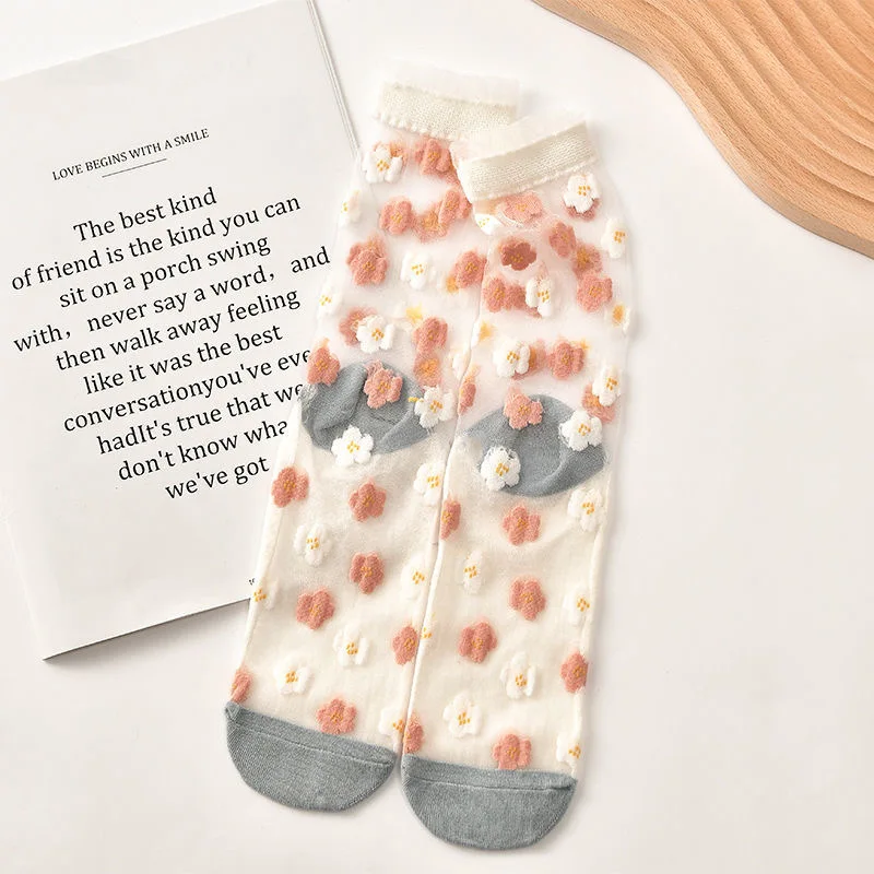 Модные носки летние тонкие женские чулки прозрачные шелковые жаккардовые