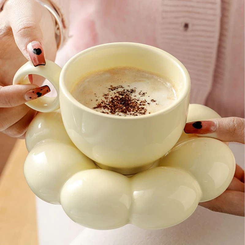 

Ceramic Mug Ceramic Coffee Cup INS resh Flowers ThickenedSaucer Gift Box Set Creative Afternoon TeaBirthday Wedding Korean Cute