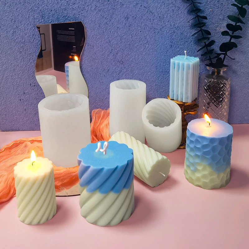

Spiral Cylindrical Candle Mold DIY Geometric Scented Candles Silicone Molds Creative Candle Making Supplies Handmade Soap Mold