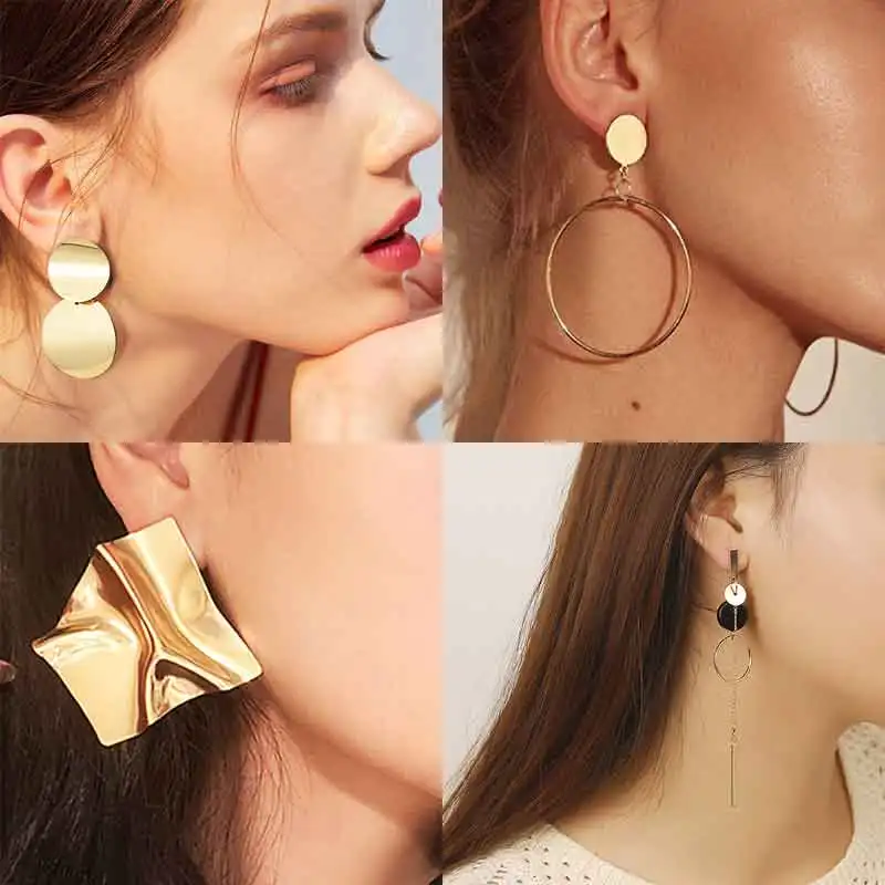 

Korean Statement Black Acrylic Drop Earrings for Women 2022 Fashion Jewelry Vintage Geometric Gold Asymmetric Earring