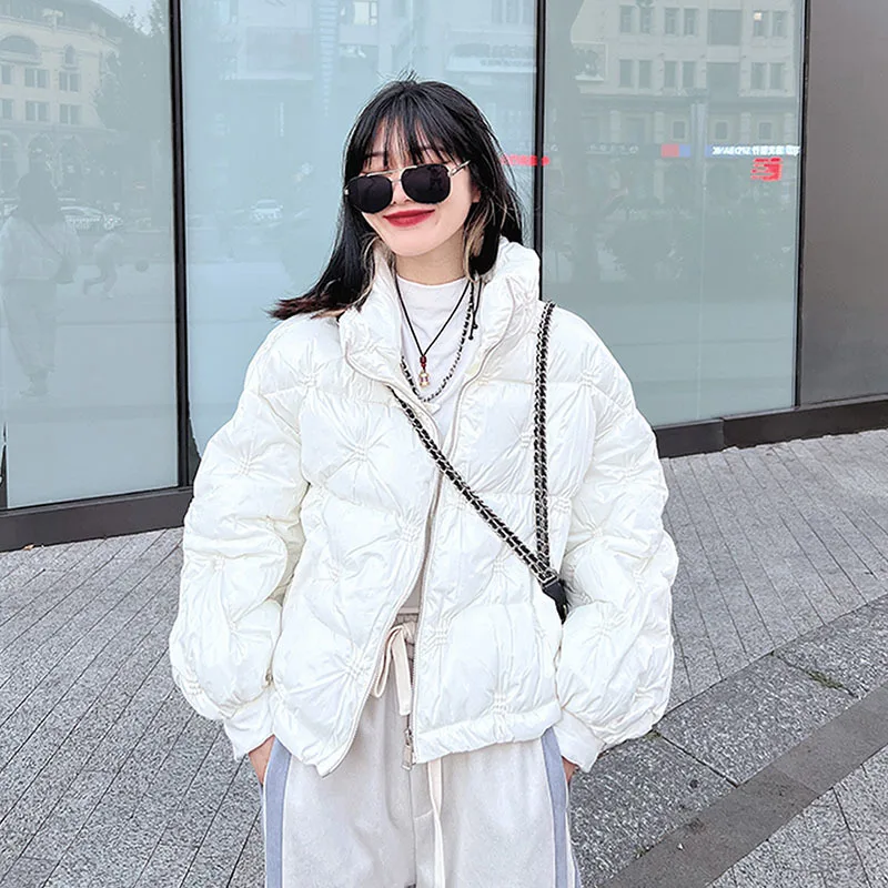 

Korean Loose Lantern Sleeve Stand Collar Short Lightweight Down Cotton-Padded Coat 2022 Winter Women Cotton Parkas Female Jacket