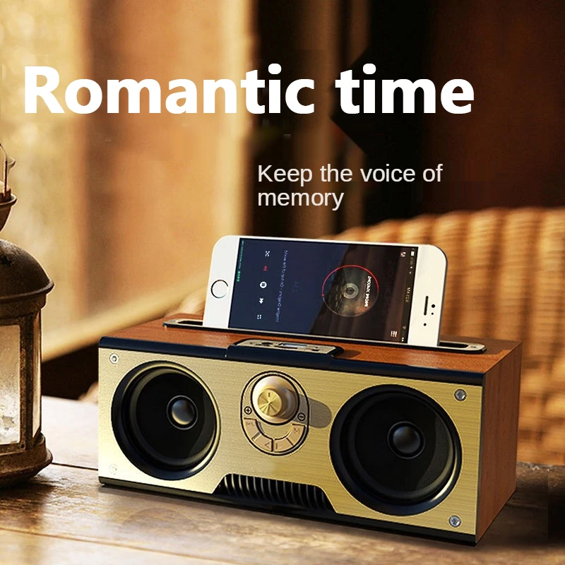 Retro Wooden Portable Bluetooth Speaker Wireless Dual Audio Subwoofer Echo Wall Boombox Computer Home Theater Music Center Radio