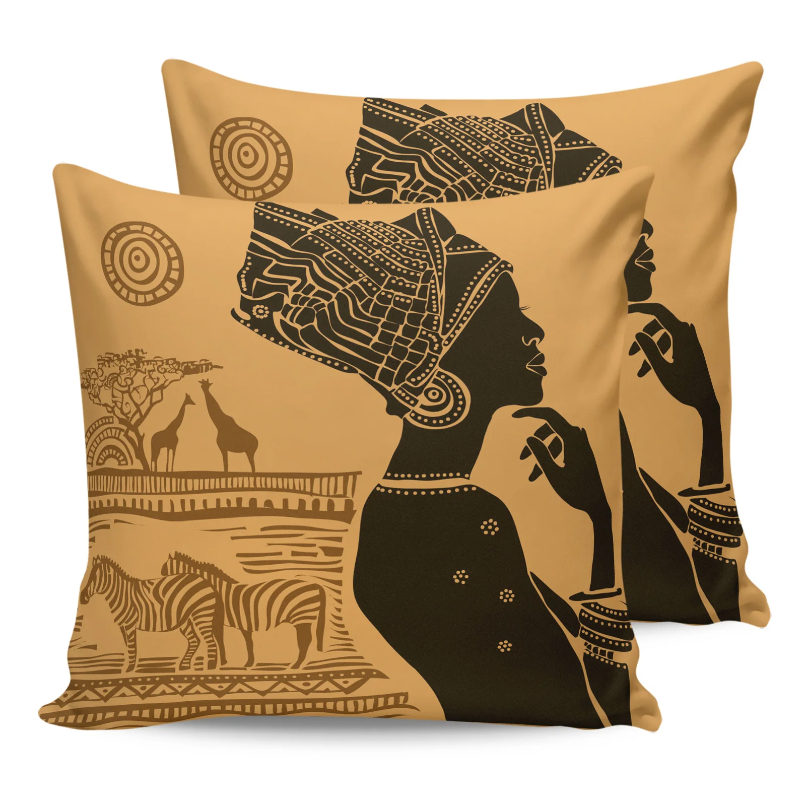 

2PCS Pillowcases African Women Ethnic Giraffe Zebra Cushion Cover Home Bedding Living Room Decorative Couch Throw Pillow Case