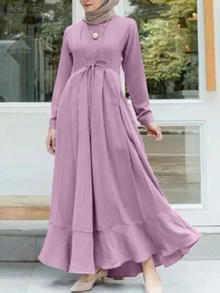 

ZANZEA Eid Mubarek Ramadan Turkey Muslim Dress Women Casual Marocain Abaya Vestido Kaftan Spring Long Sleeve Ruffles Sundress