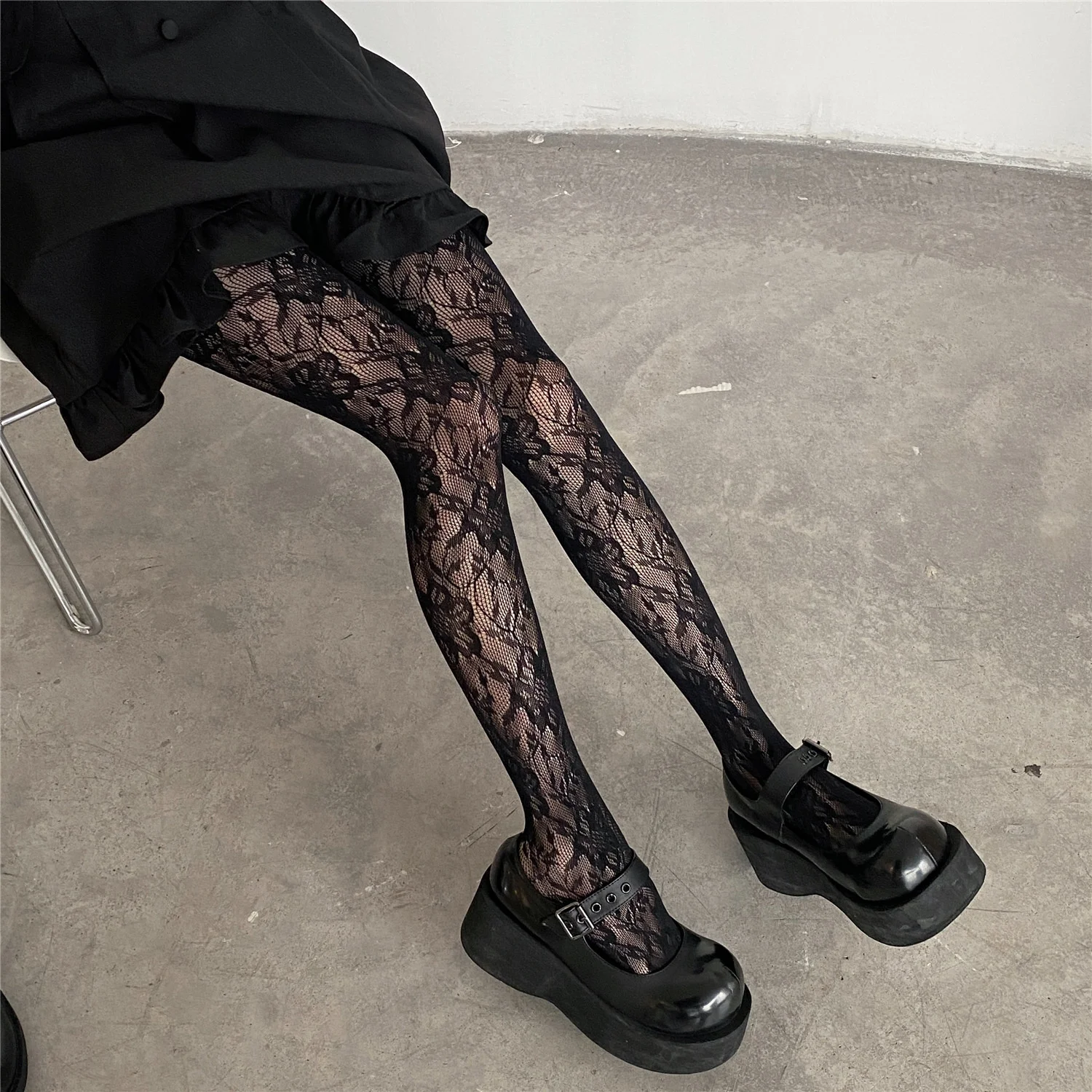 

SP&CITY Flower Embroidery Mesh Hollow Out Sexy Pantyhose Women's Fishing Net Tights Cool Girl Colored Hipster Harajuku Stocking