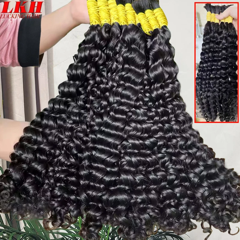 Фото Наращивание волос De Cabello 100, гумано-косички в стиле бохо, 100% настоящие необработанные индийские глубокие волны, бирманские вьющиеся, без утка, человеческие волосы, объемные пучки №3