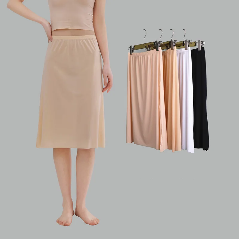 

Plus Size Ice Silk Underskirt Half Slips Dress for Women Summer Thin Ice Silk High Waist Elastic Anti-Penetrating Lining 110KG