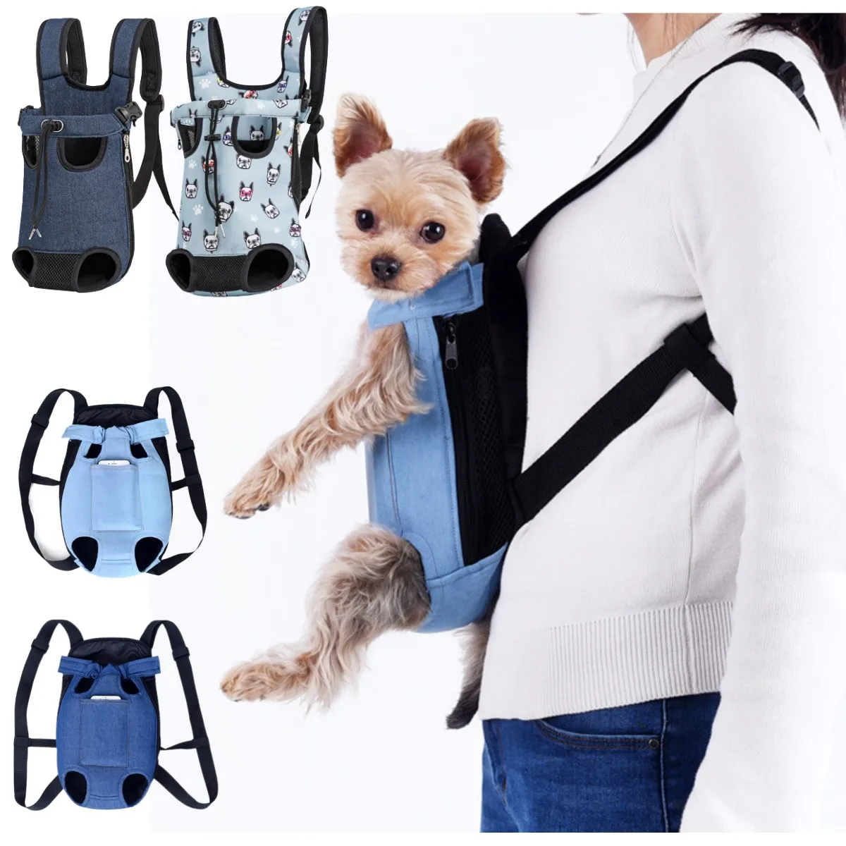 

Pets Denim Carriers Bag Outdoor Travel Backpack Breathable Mesh Portable Dog Carrier Bag for Small Dogs Puppy Cats Carrying Bags