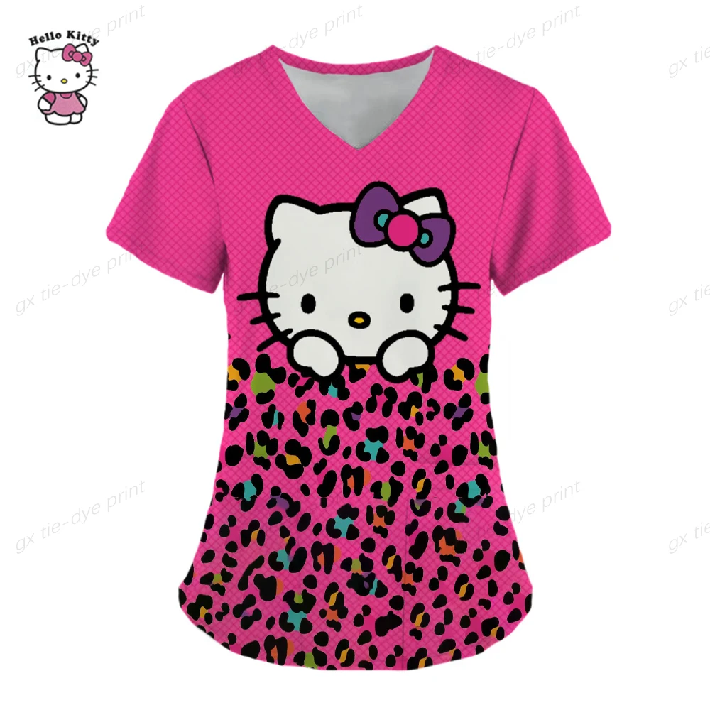 

Женская блузка с принтом Hello Kitty, с коротким рукавом и карманами