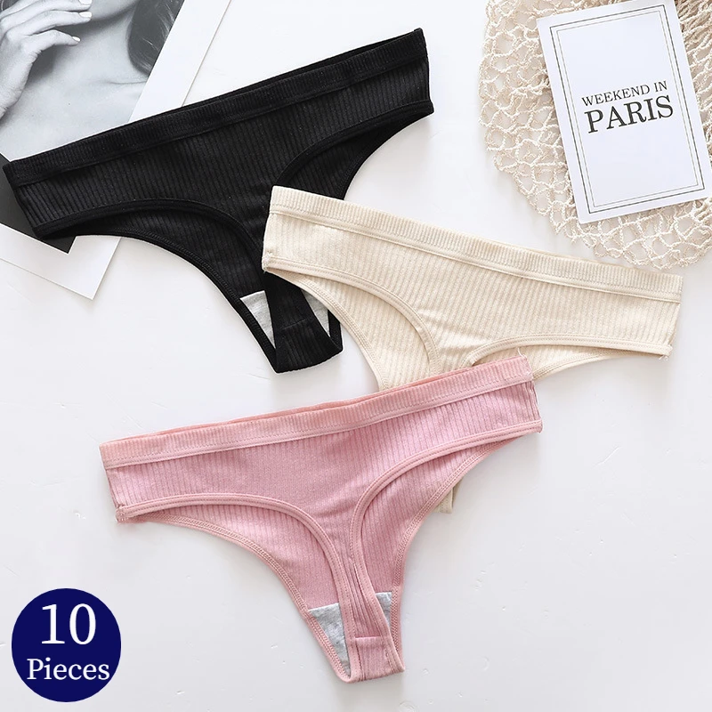 

10 шт./комплект, женские хлопковые трусы-стринги