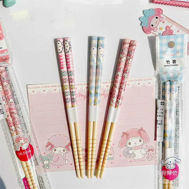 

16.5Cm Sanrio Kawaii Mymelody Hello Kitty Palillos Chinos New Japanese Cartoon Cinnamoroll Children Stamp Practice Chopsticks