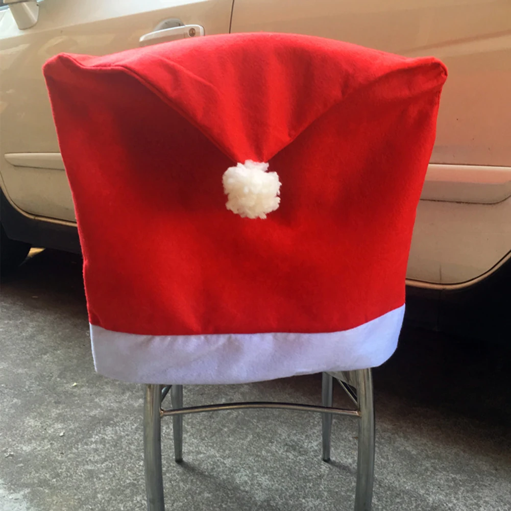 

Christmas Santa Hat Chair Back Cover Kitchen Party Dinner Table Decorative Case