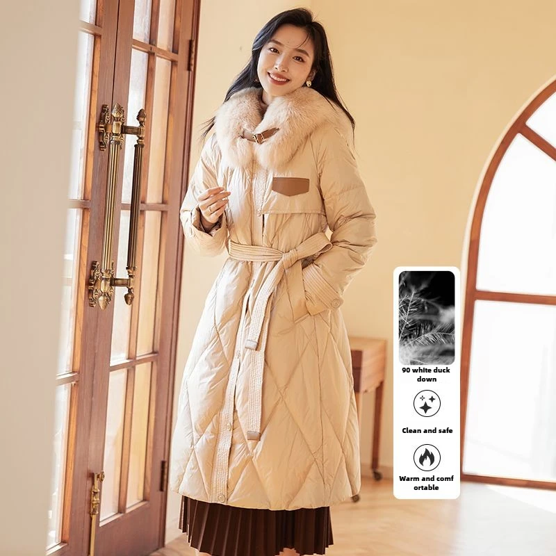 VICTORIA&ampVERA пуховик женский с лисьим мехом воротник средней длины женское пальто 2024