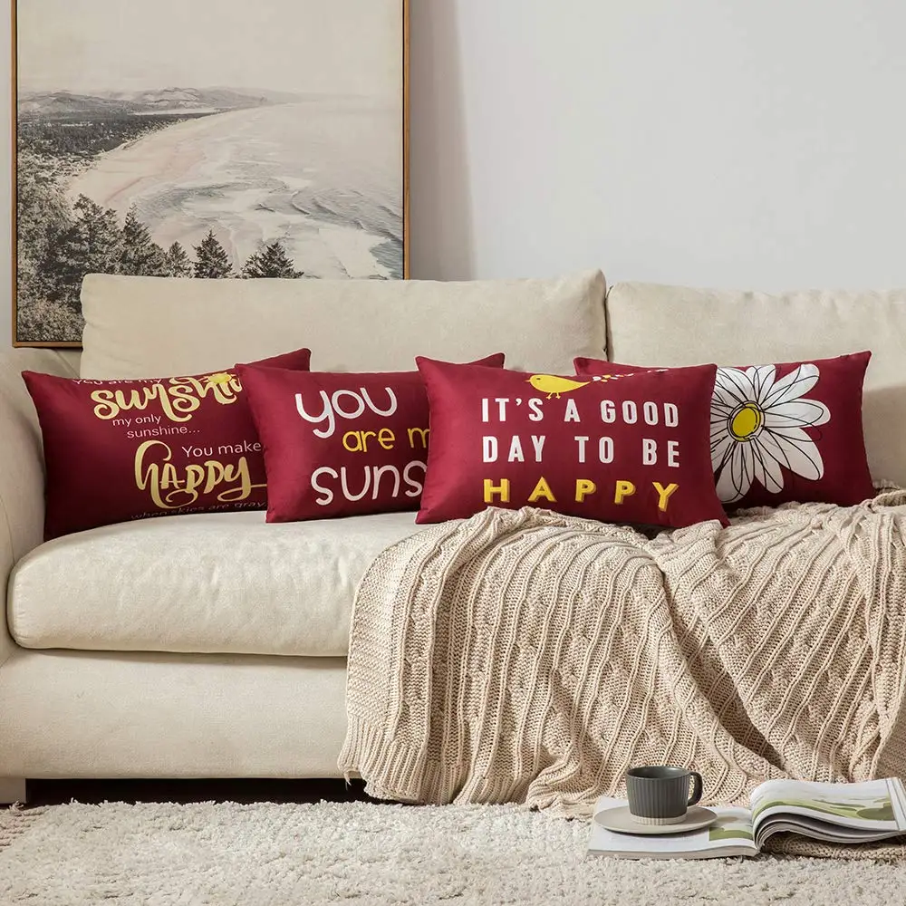 Ты - мой солнечный дейзи весёлая птичка тёмно-красная подушка на пояс для декора дома, возможно индивидуальный заказ, размеры 30*50 и 40*60.