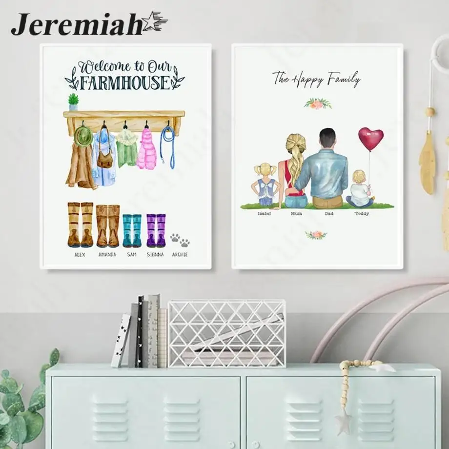 Скандинавская семейная Настенная картина с именем под заказ настенная Картина