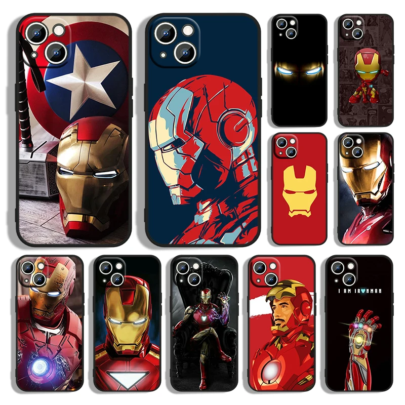 Marvel Iron Man Phone Case For Apple iPhone 14 13 12 11 Pro Max mini XS XR X 8 7 6S 6 Plus Black Soft Funda Back Cover Coque