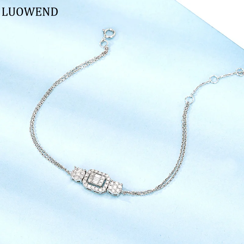 

LUOWEND 100% 18K White Gold Bangle Fashion Geometric Design Minimal Style Real Natural Diamond Bangle for Women Party Jewelry