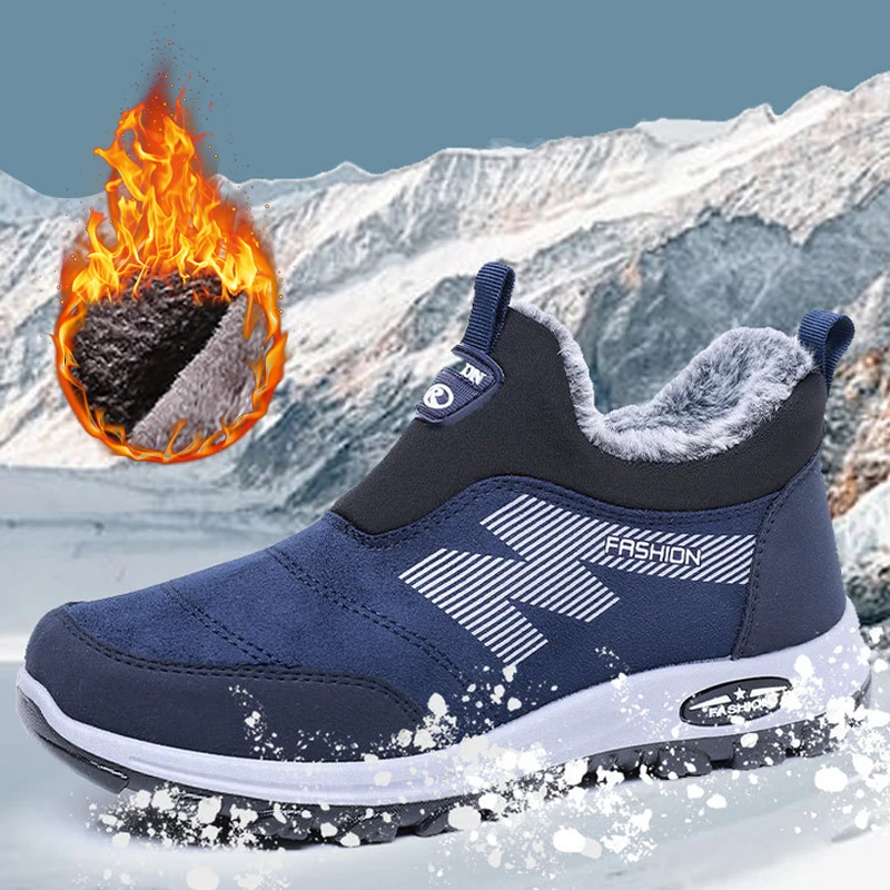 

Зимняя мужская обувь, теплые меховые мужские ботинки на щиколотке, плюшевые зимние ботинки, повседневные мужские ботинки без шнуровки, нескользящая мужская хлопковая обувь