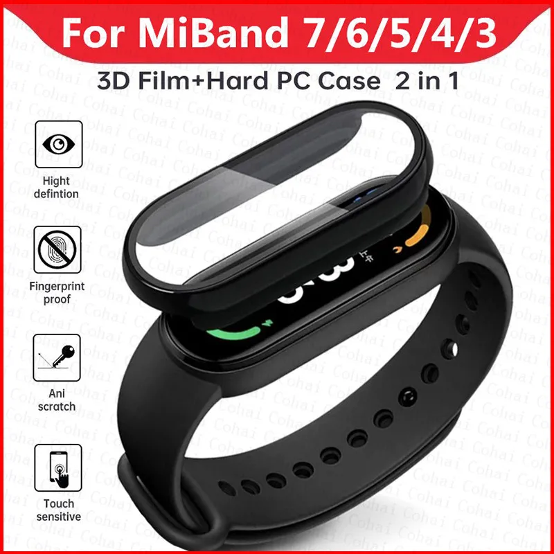 2in1 Case Screen Protector For Xiaomi Mi Band 7 6 5 4 3 Case+Film Full Coverage Protective Cover For Miband 6 7 band 5 4 3 NFC