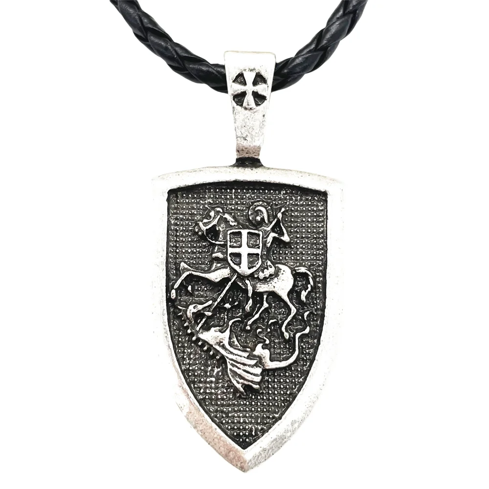 

St. George Protect Us Riding Horse Slay Dragon Saint Shield Pendant Religious Necklace For Prayer