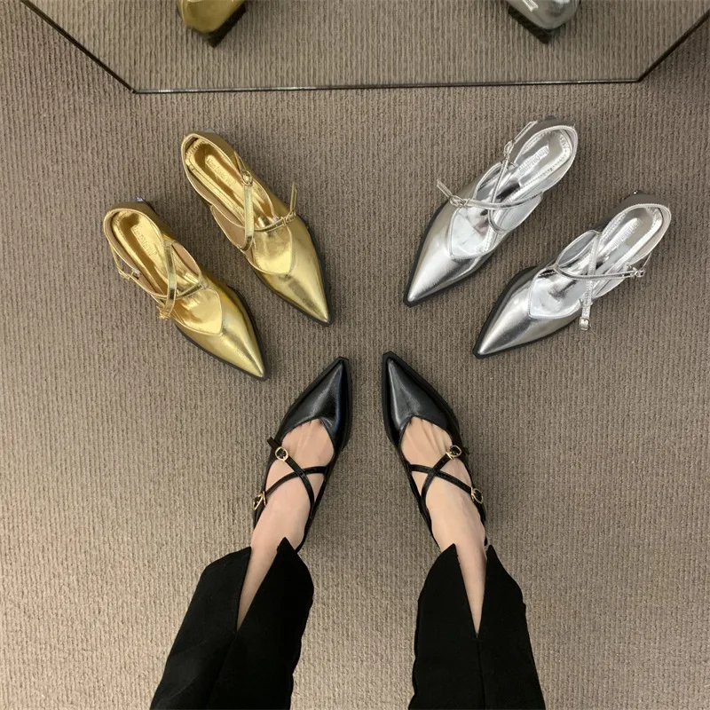 Vintage Style Mary Jane Women's Shoes 2023 Autumn/Winter New French Thick Heel Shallow Mouth Pointed Toe Single Shoe