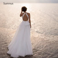 sumnus beach high slit wedding dress for women backless v neckline lace long floor length 2022 vestido de noiva party dresses