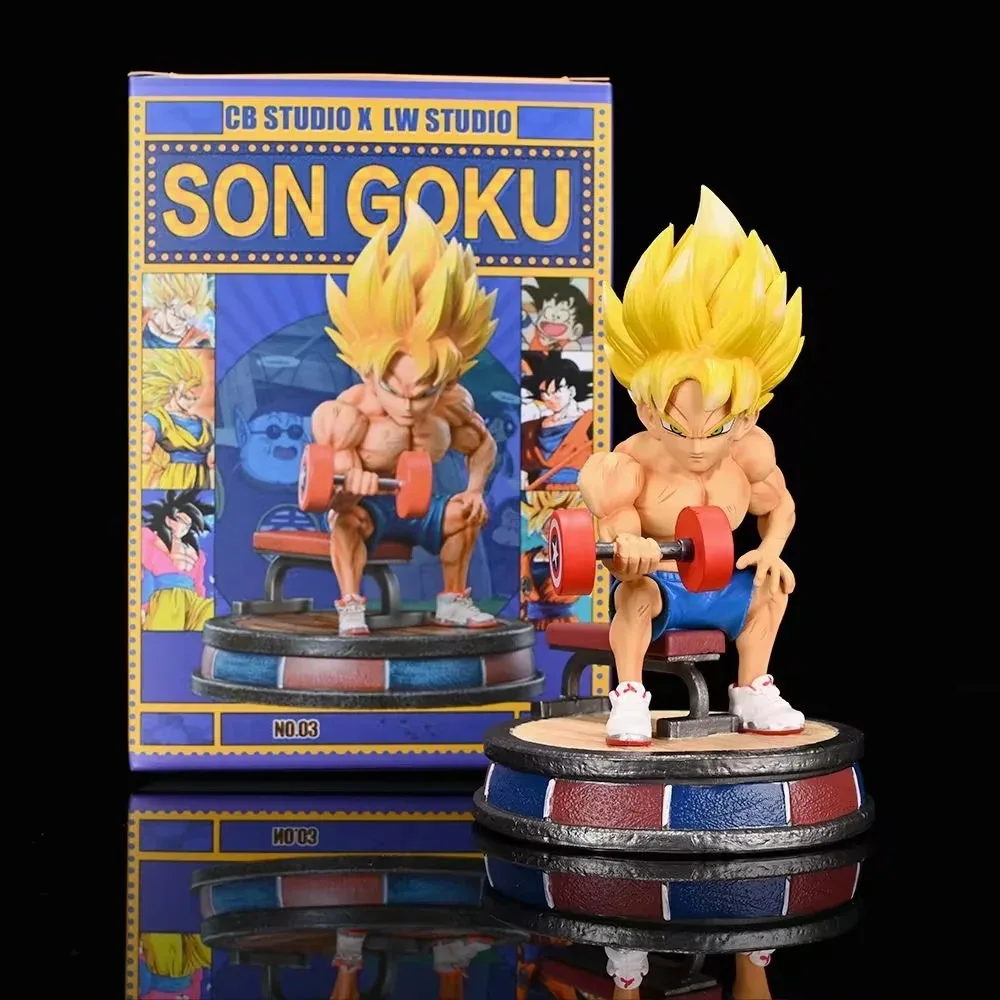 

Dragon Ball Son Goku Bodybuilding muscle Lifting dumbbells Ver. PVC Action Figure Model Toy 17cm