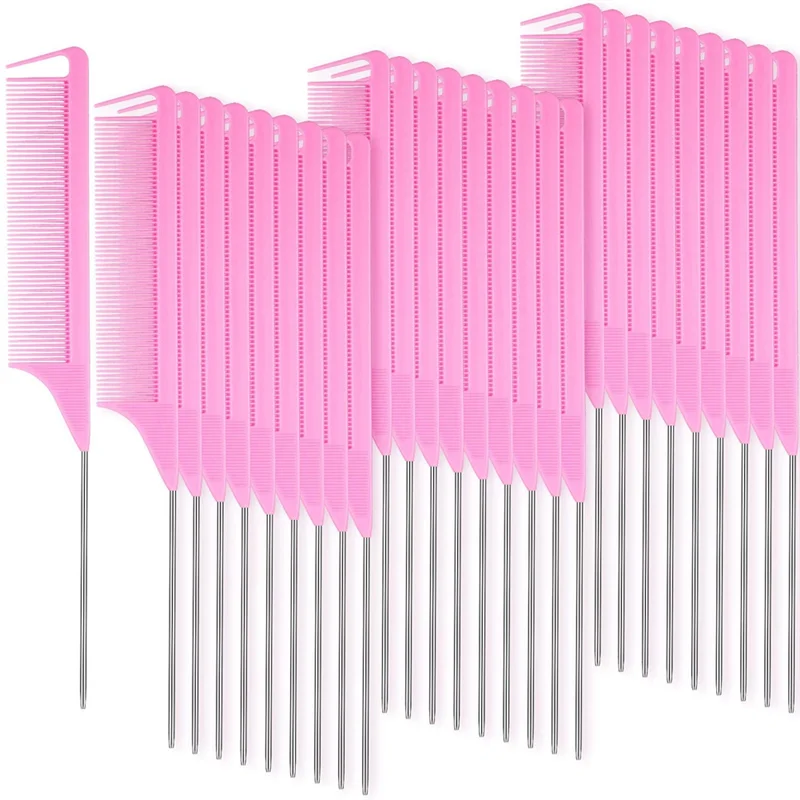 

Расческа для волос «крысиный хвост», термостойкий гребень из углеродного волокна со стальным штифтом, 30 штук (розовый)