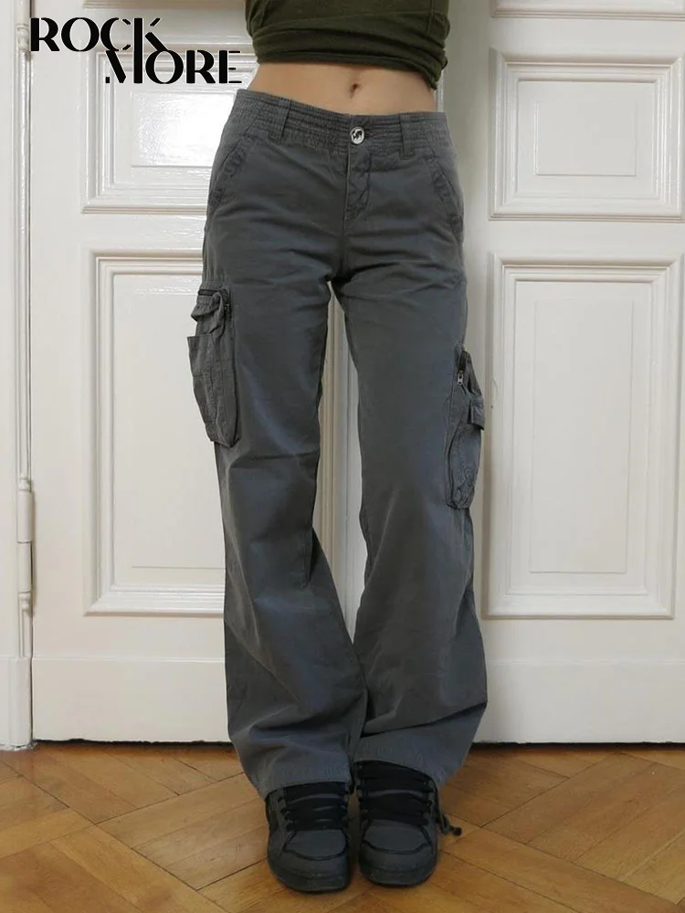 

Rockmore винтажные джинсы с низкой посадкой женские лоскутные брюки карго с карманами уличные прямые джинсовые брюки Капри 90s гранж