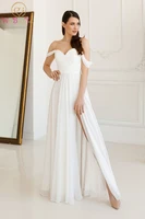 ivory floor length chiffon wedding dresses 2022 long off shoulder sweetheart a line pleats simple bridal gowns elegant women