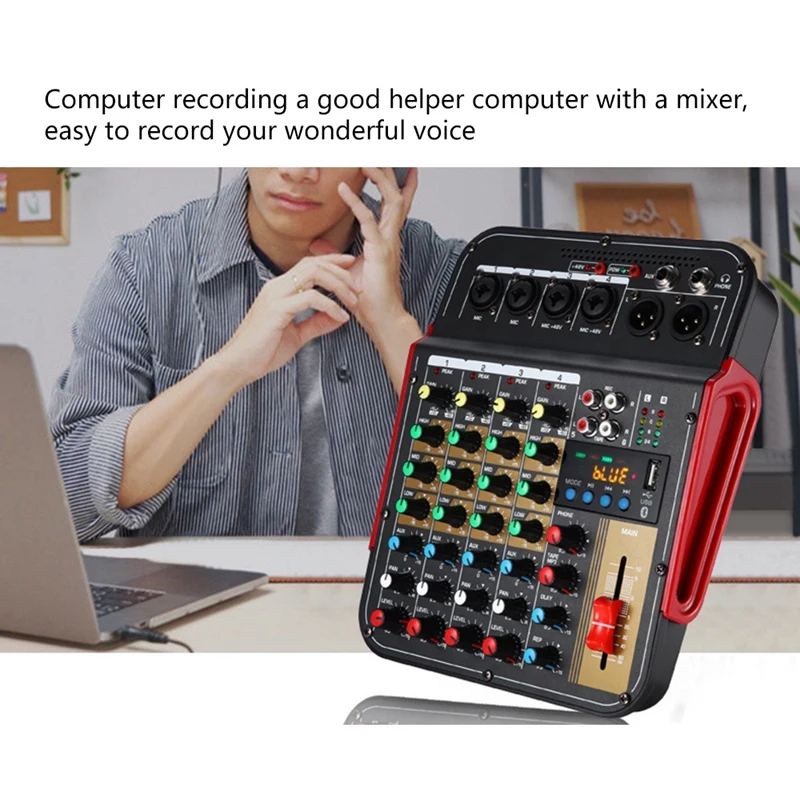 FX-4U Professional 4-Channel USB Jack Portable Audio Sound Mixer Bluetooth Mixer-US Plug |