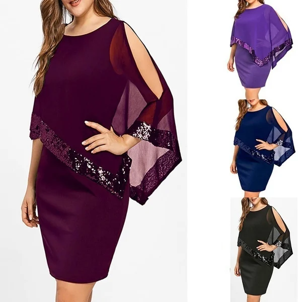 

Модное повседневное Сетчатое платье с рукавом до локтя, блестками и круглым вырезом, элегантное облегающее платье на бедрах, вечерние плать...