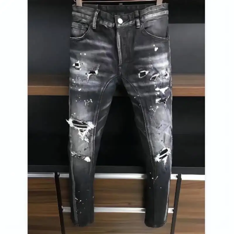 

DSQUARED2 Women's/Men's Hole Slim Jeans Motorcycle Rider Hole Pants Jeans A383#