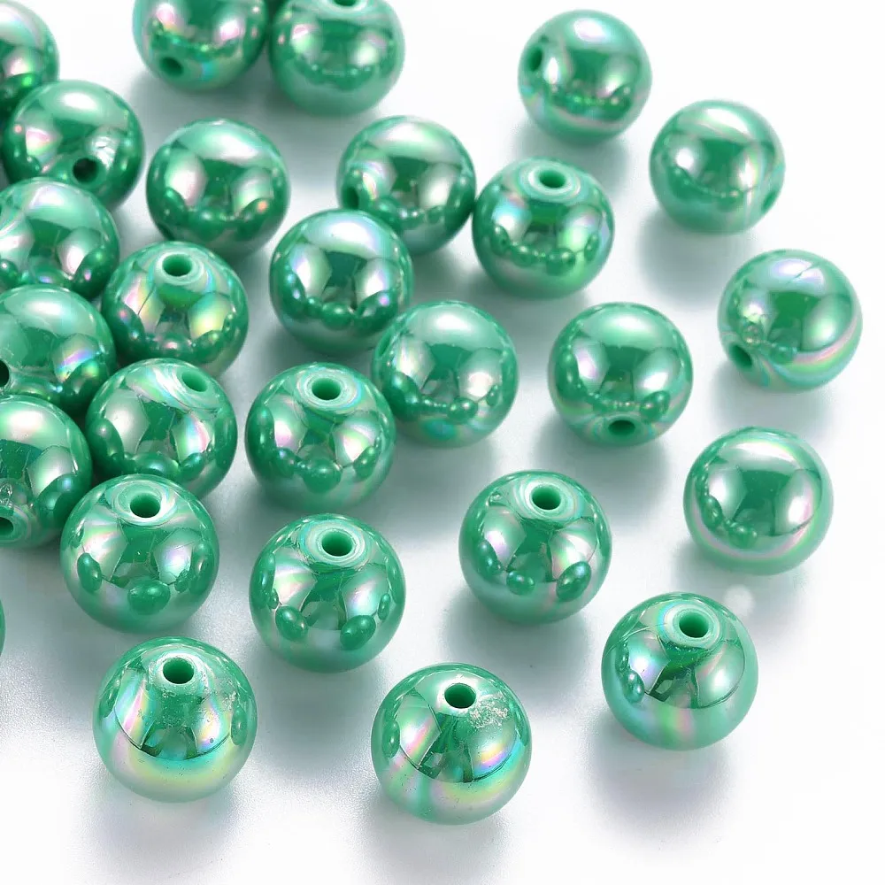 

500g Opaque Acrylic Beads AB Color Plated Round Green 16x15mm Hole: 2.8mm about 220pcs/500g