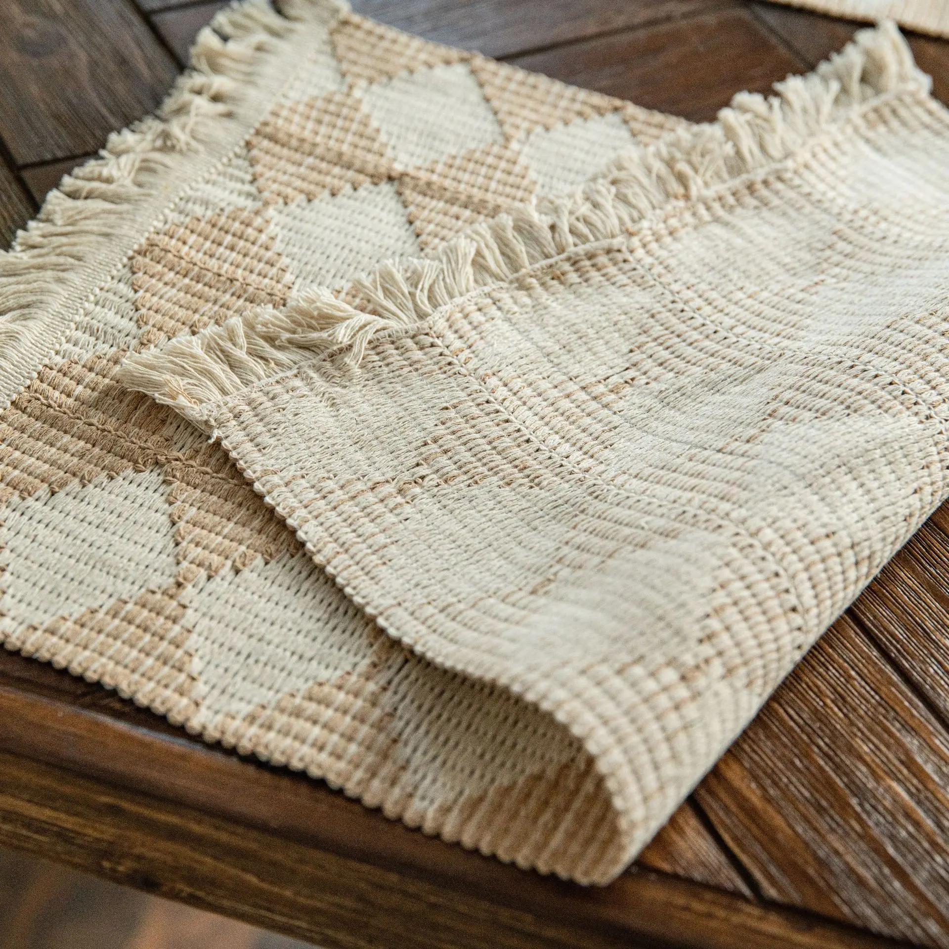 

35x50cm Macrame Table Flag Placemats - Handmade Cotton Woven Boho Modern Farmhouse Fringe Dining Kitchen Rustic Natural Placemat