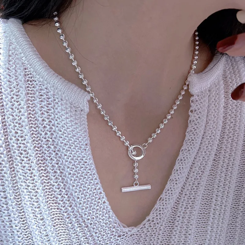 

Геометрическое ожерелье PANJBJ из стерлингового серебра 925 пробы с бусинами для женщин и девушек, простое модное ювелирное изделие, подарок на день рождения, Прямая поставка