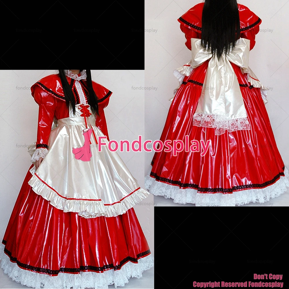 

tailor-made sexy adult dressing cross maid sissy long sexy red thin pvc lockable dress uniform costume tv/cd[ck948]