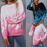 hip hop sweaters fire flame knitted sweater jumpers streetwear harajuku 2021 women fashion casual pullover tops coats 2021