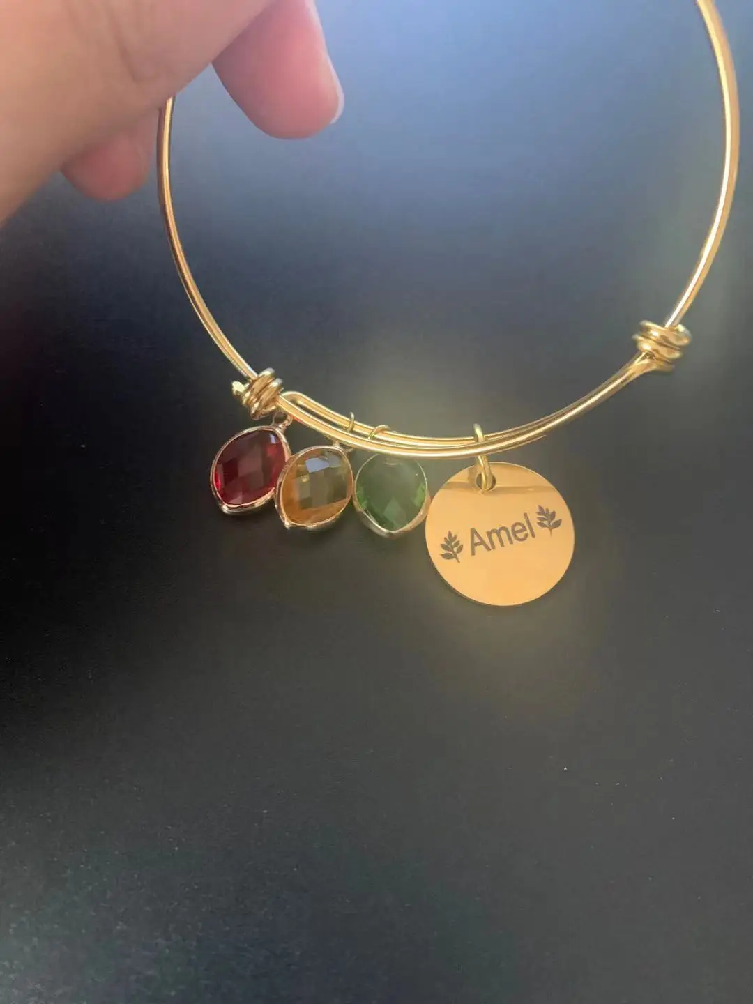 

Customized Name Bracelet With Birthstone Adjustable Engraved Names Bangle Symbols Round Stainless Steel Family Birthday Gifts