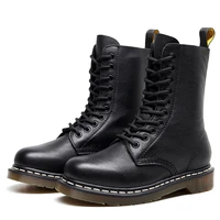 brand genuine leather women boots female black motorcycle punk mid boot spring autumn winter unisex couples classic men shoes