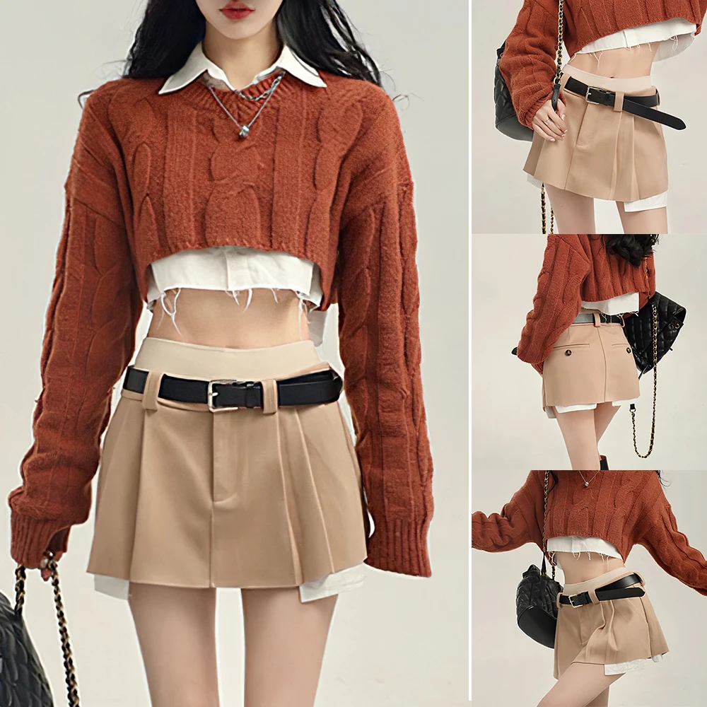 

Винтажная Асимметричная микро-юбка 2022, модная женская Повседневная укороченная Лоскутная пикантная плиссированная мини-юбка с высокой талией, уличная одежда d88